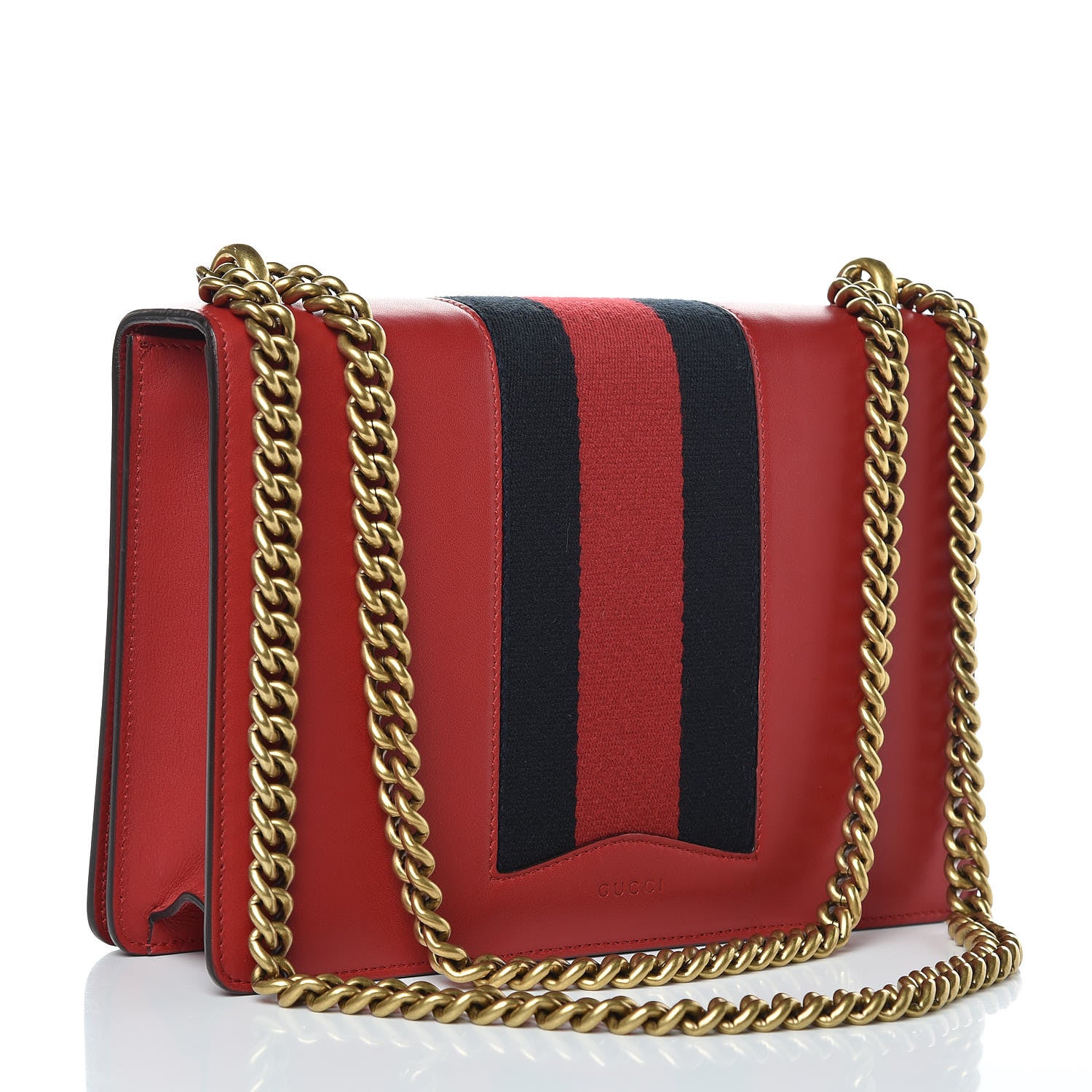 Gucci Calfskin Web Medium Peony Chain Shoulder Bag Red 3 of 13