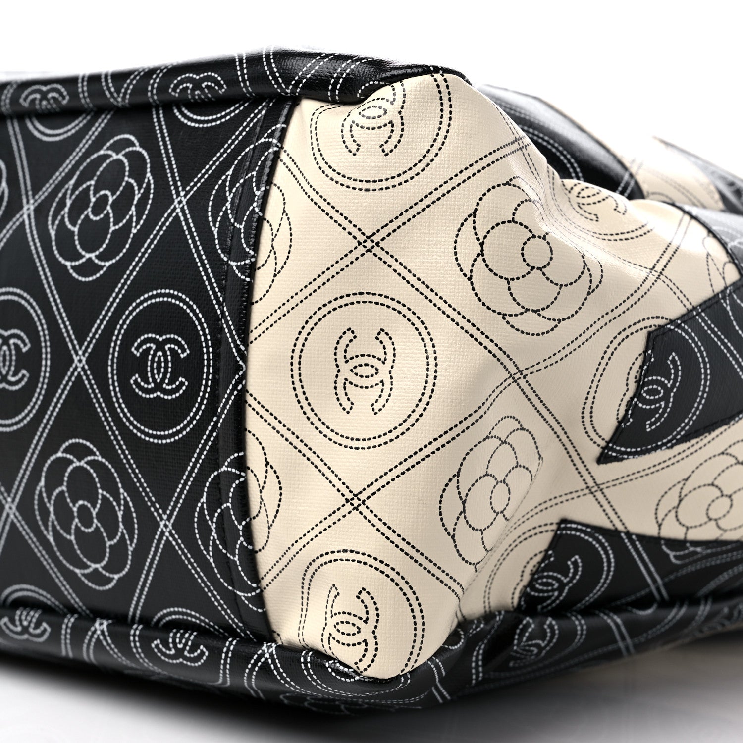Chanel Coated Canvas Camellia Large Shopping Tote Black Beige 9 of 9