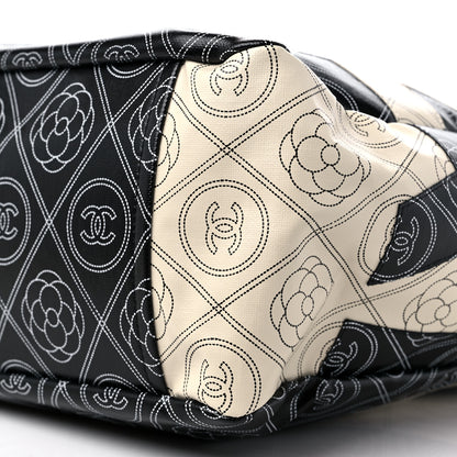 Chanel Coated Canvas Camellia Large Shopping Tote Black Beige 9 of 9