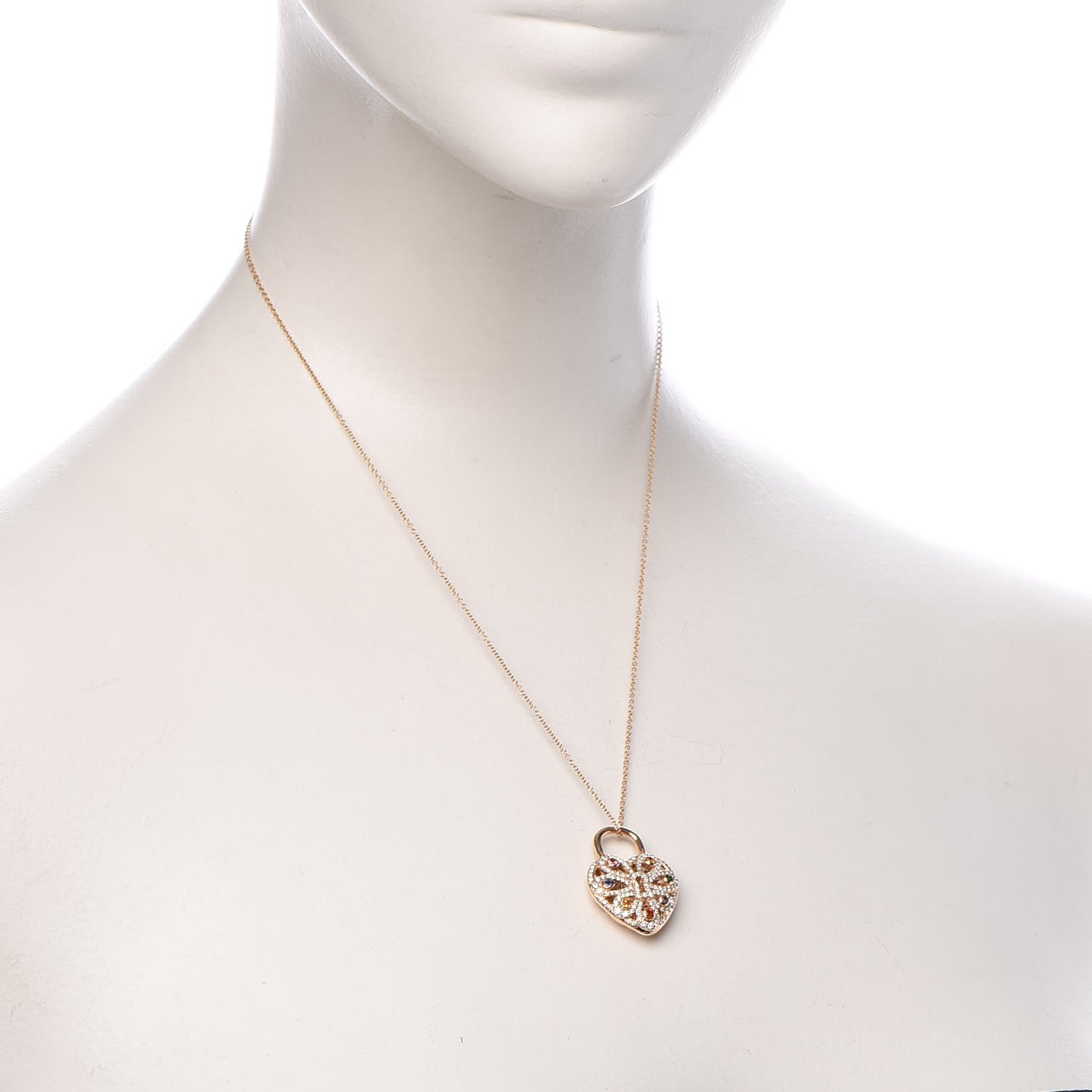 18K Rose Gold Diamond Multistone Filigree Heart Pendant Necklace