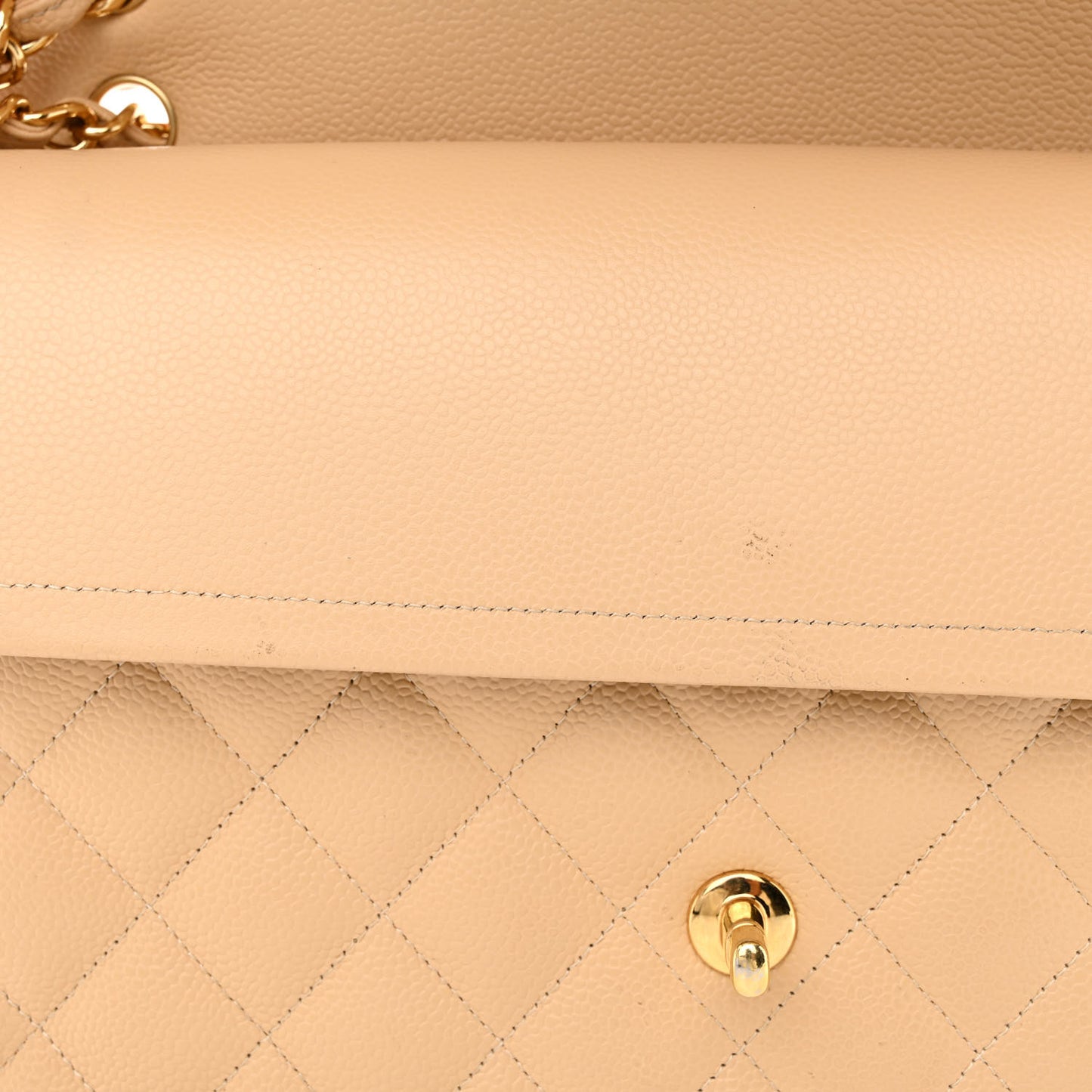 Caviar Quilted Jumbo Double Flap Beige