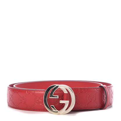Gucci Guccissima Signature Interlocking G 37mm Belt 100 40 Hibiscus Red 1 of 6