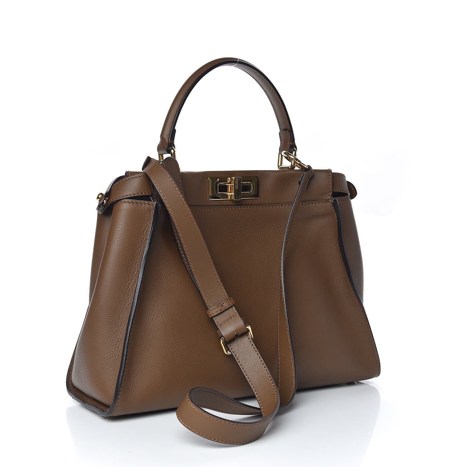 Fendi Vitello Seta Fabric Jacquard Pequin Medium Peekaboo Iconic Satchel Foresta Tobacco 3 of 14