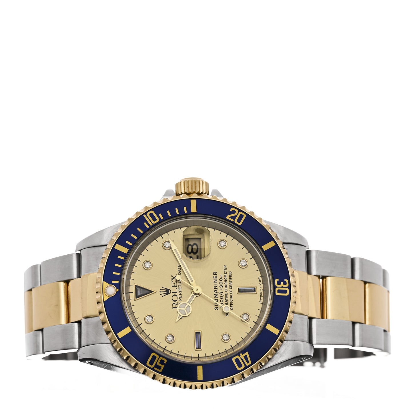 Stainless Steel 18K Yellow Gold Diamond Blue Sapphire 40mm Submariner Date Watch Champagne 16613