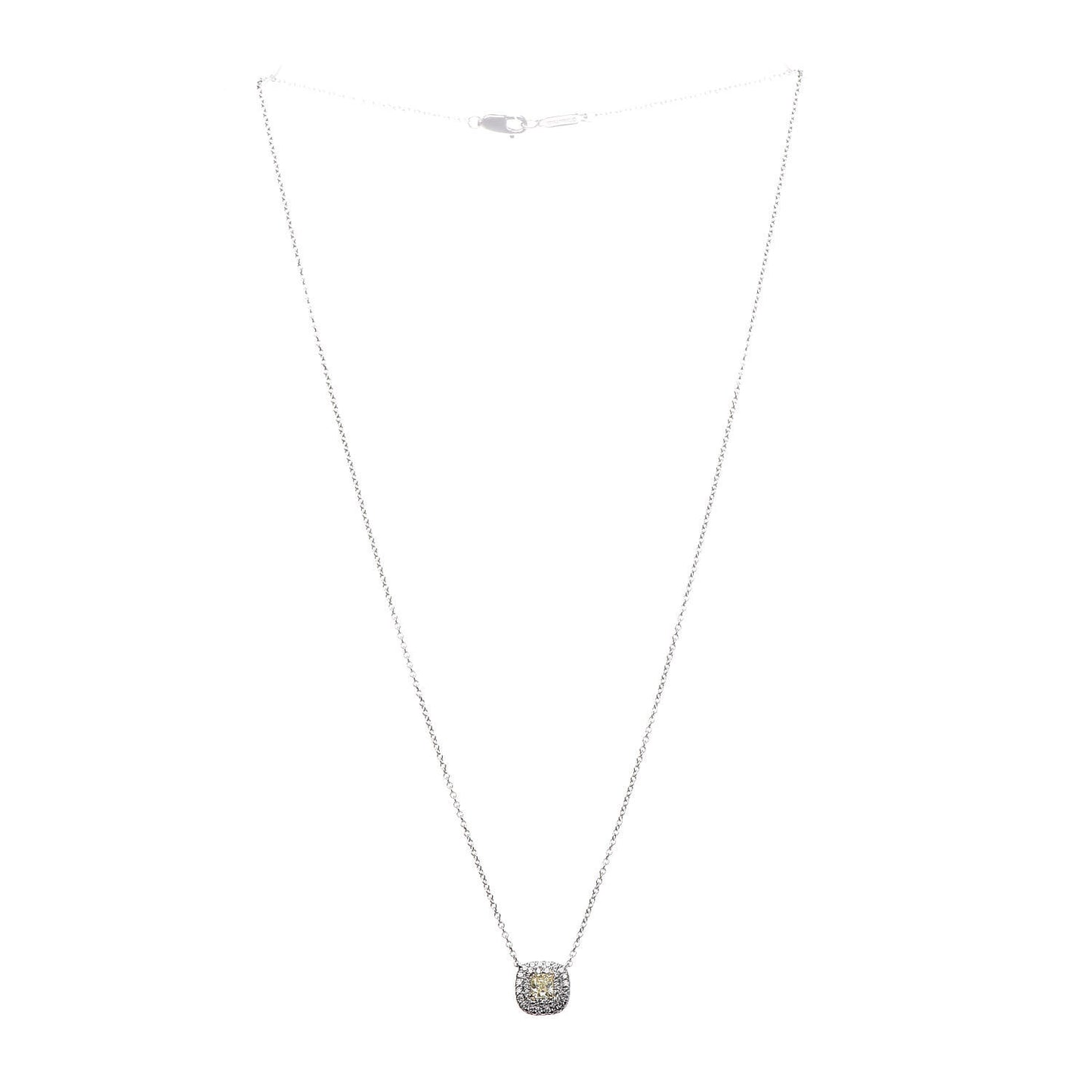 Platinum 18K Yellow Gold Diamond Fancy Yellow Diamond .19ct Soleste Cushion-Cut Halo Pendant Necklace