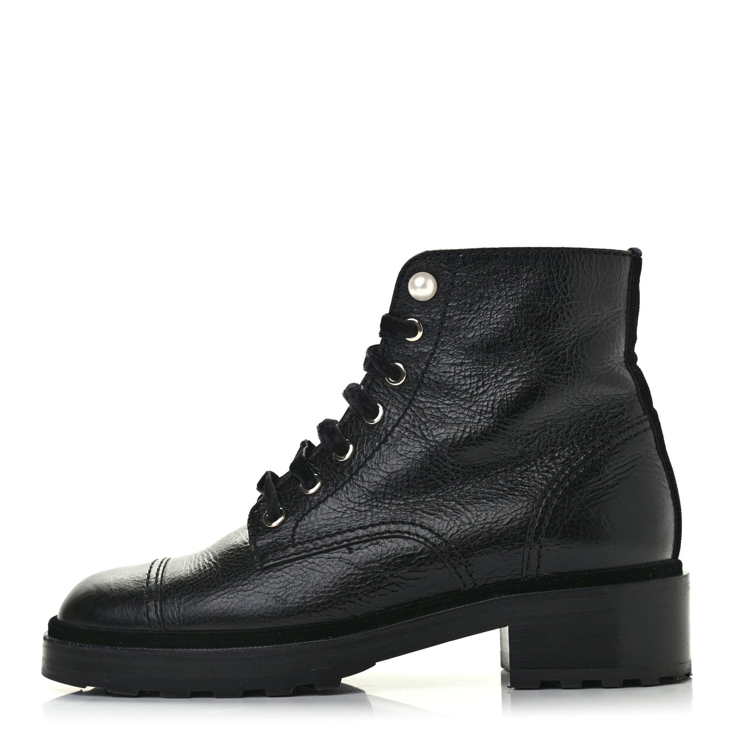 Calfskin Pearl Combat Ankle Boots 39.5 Black