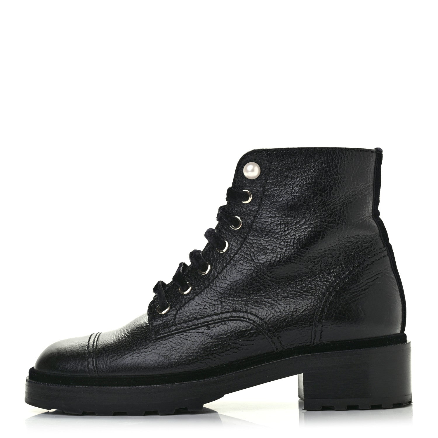Chanel Calfskin Pearl Combat Ankle Boots 39.5 Black 1 of 7