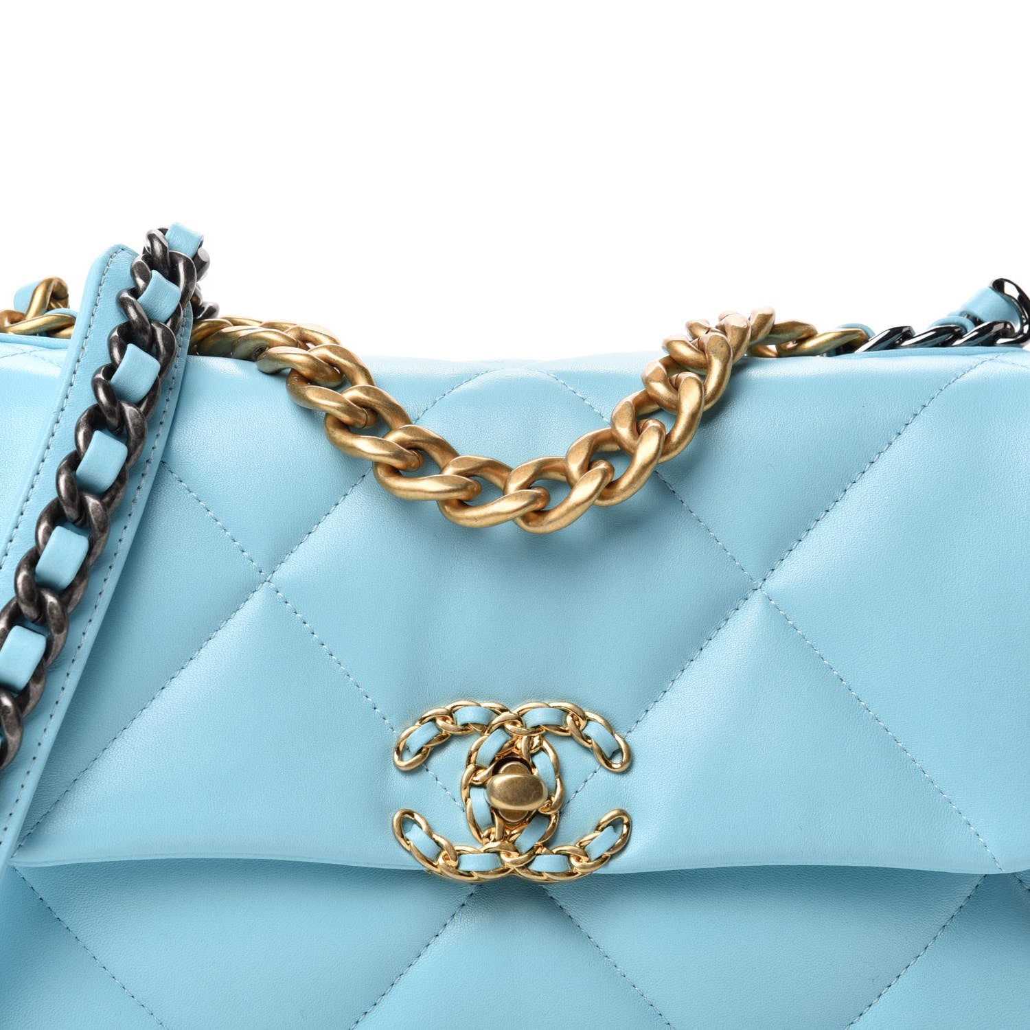 Chanel Shiny Lambskin Quilted Medium Chanel 19 Flap Light Blue 10 of 11