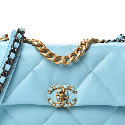Chanel Shiny Lambskin Quilted Medium Chanel 19 Flap Light Blue 10 of 11