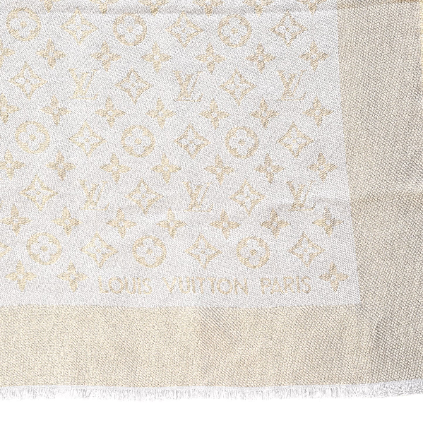 Monogram Silk Wool Shine Shawl Beige