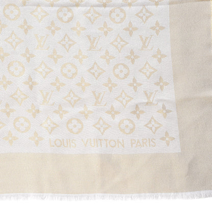 Louis Vuitton Monogram Silk Wool Shine Shawl Beige 3 of 4