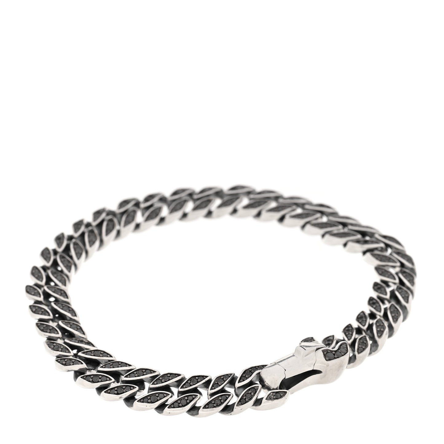 Sterling Silver Black Diamond 8mm Curb Chain Bracelet