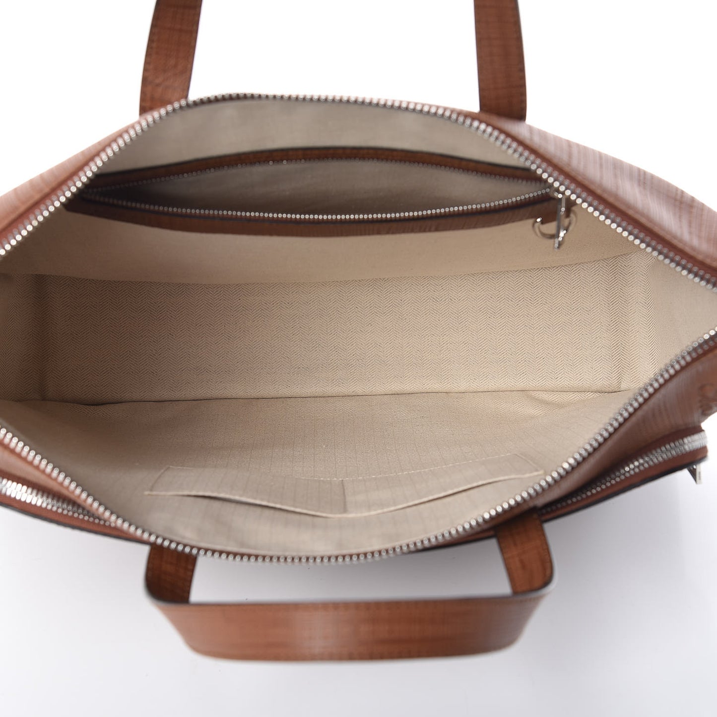Textured Calfskin Wide Briefcase Tan