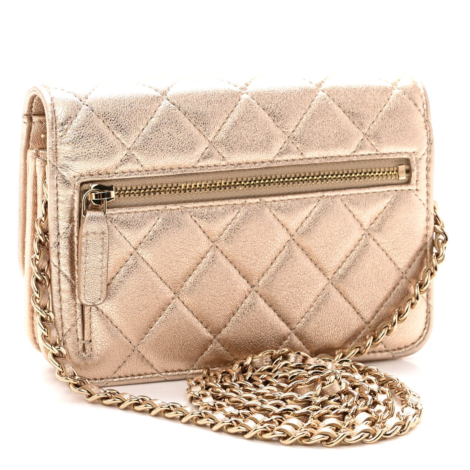 Chanel Metallic Lambskin Quilted Mini Wallet On Chain WOC Gold 3 of 10