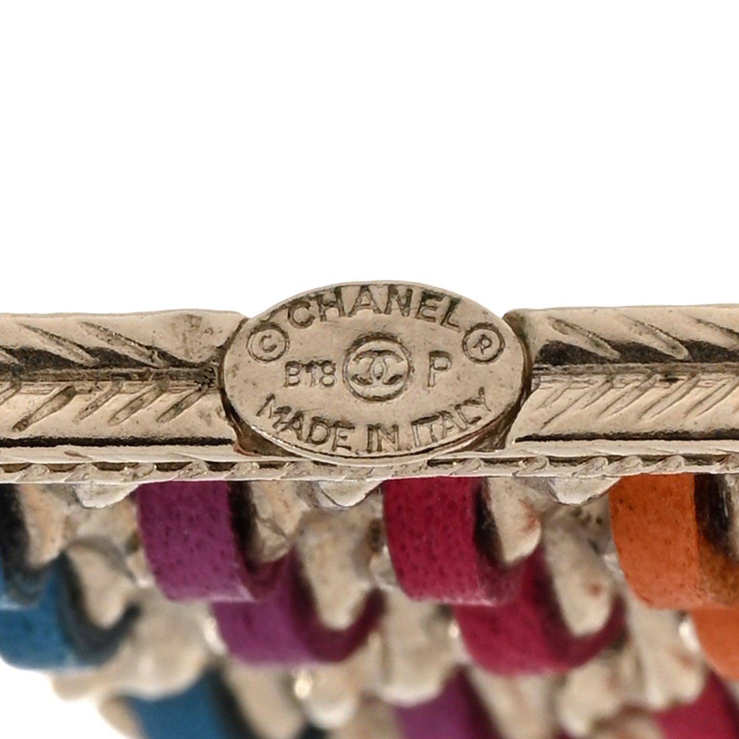 Lambskin Chain Rainbow CC Brooch Gold Multicolor
