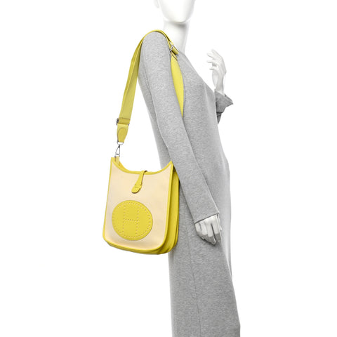 Toile H Taurillon Clemence Evelyne III PM Ecru Citron Lime