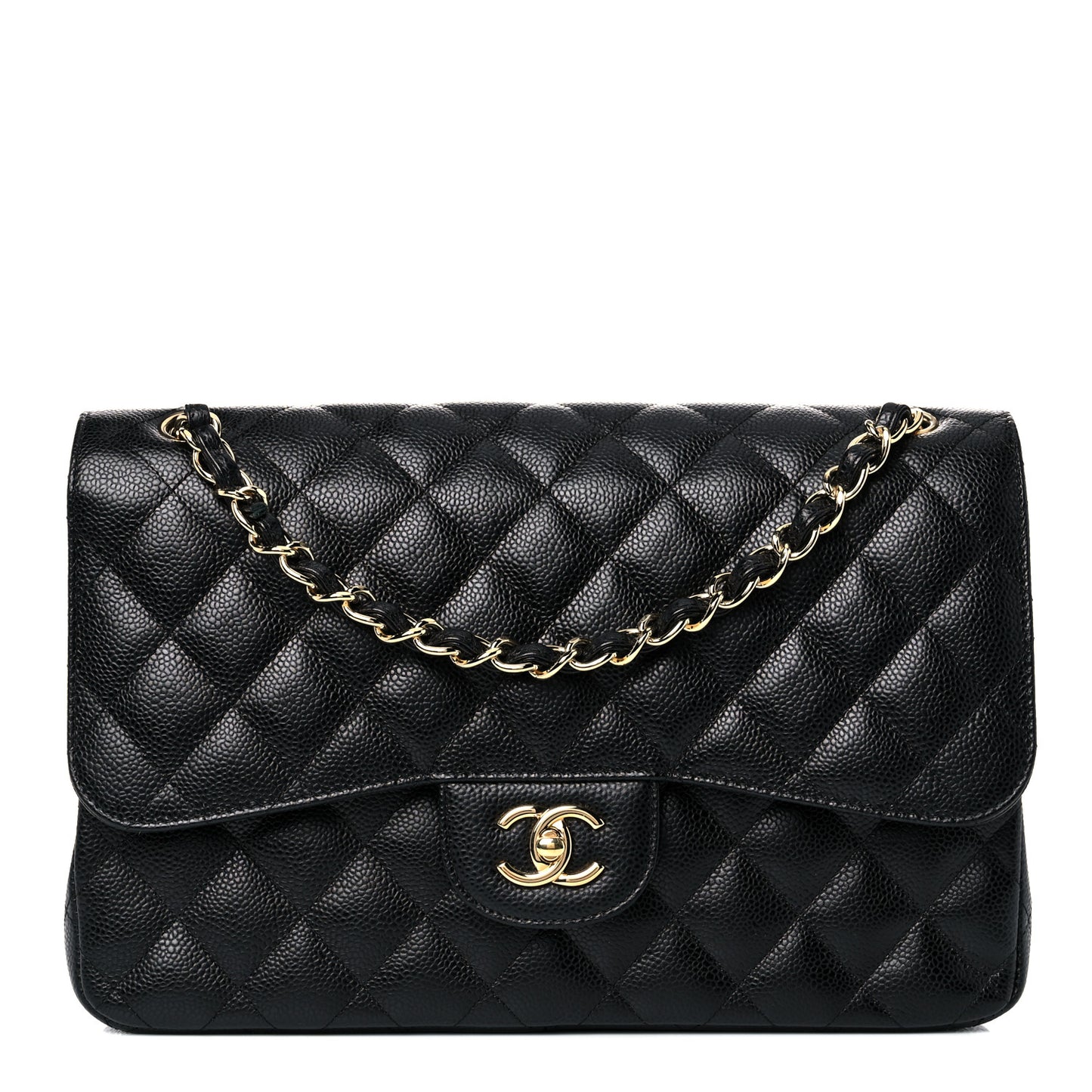 Caviar Quilted Jumbo Double Flap Black