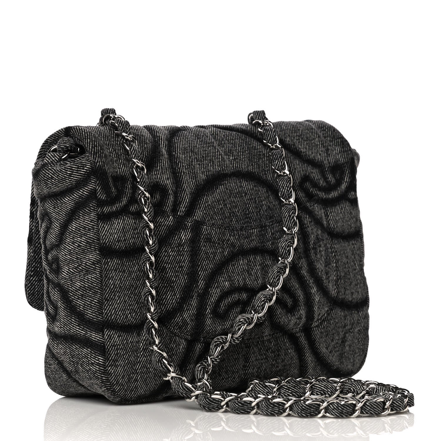 Chanel Denim Embossed CC Logo Print Mini Single Flap Black 2 of 13