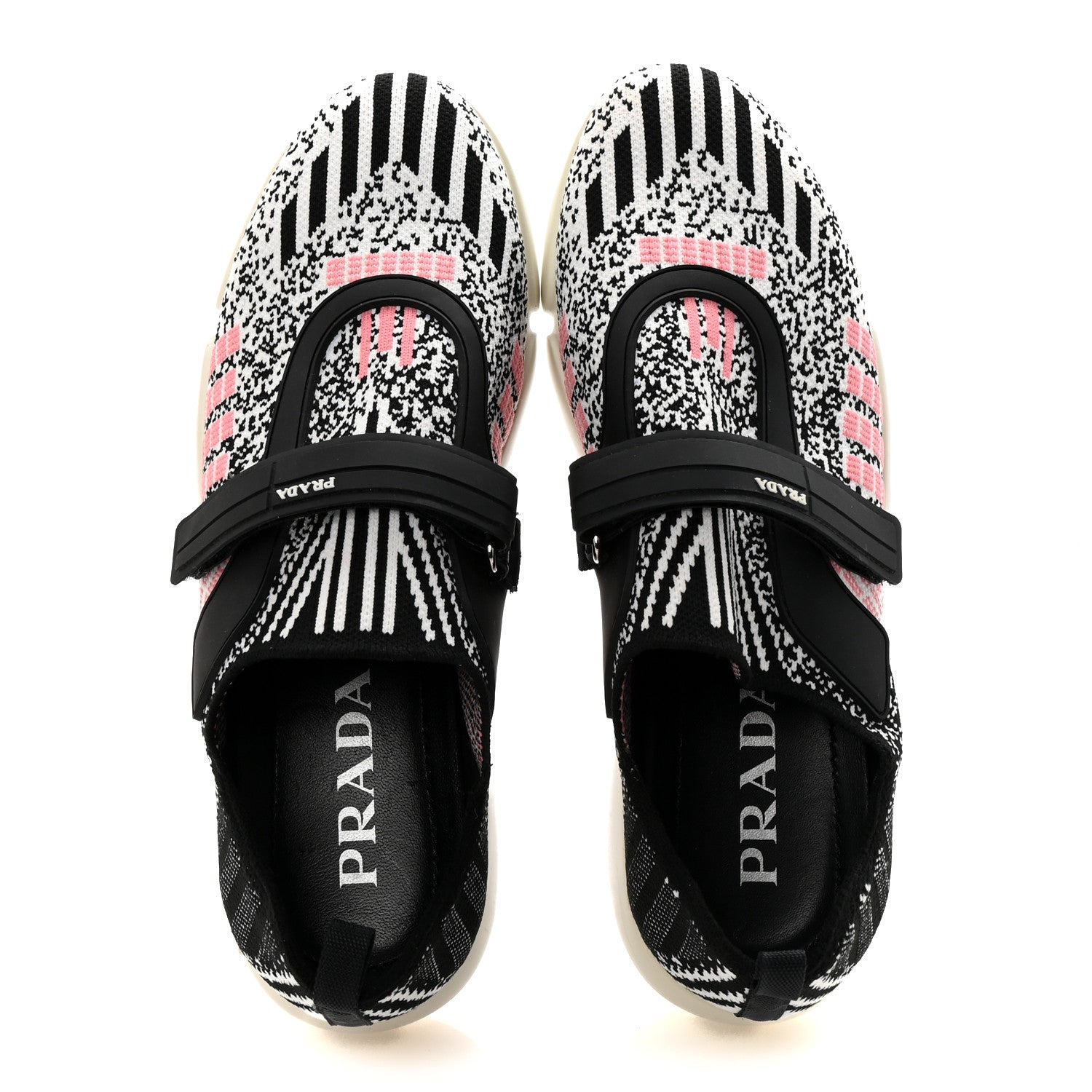 Prada Rubber Knit Printed Fabric Cloudbust Air Sneakers 37 White Pink Black 2 of 8