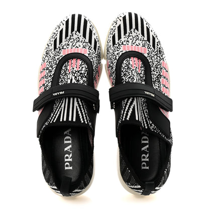 Prada Rubber Knit Printed Fabric Cloudbust Air Sneakers 37 White Pink Black 2 of 8
