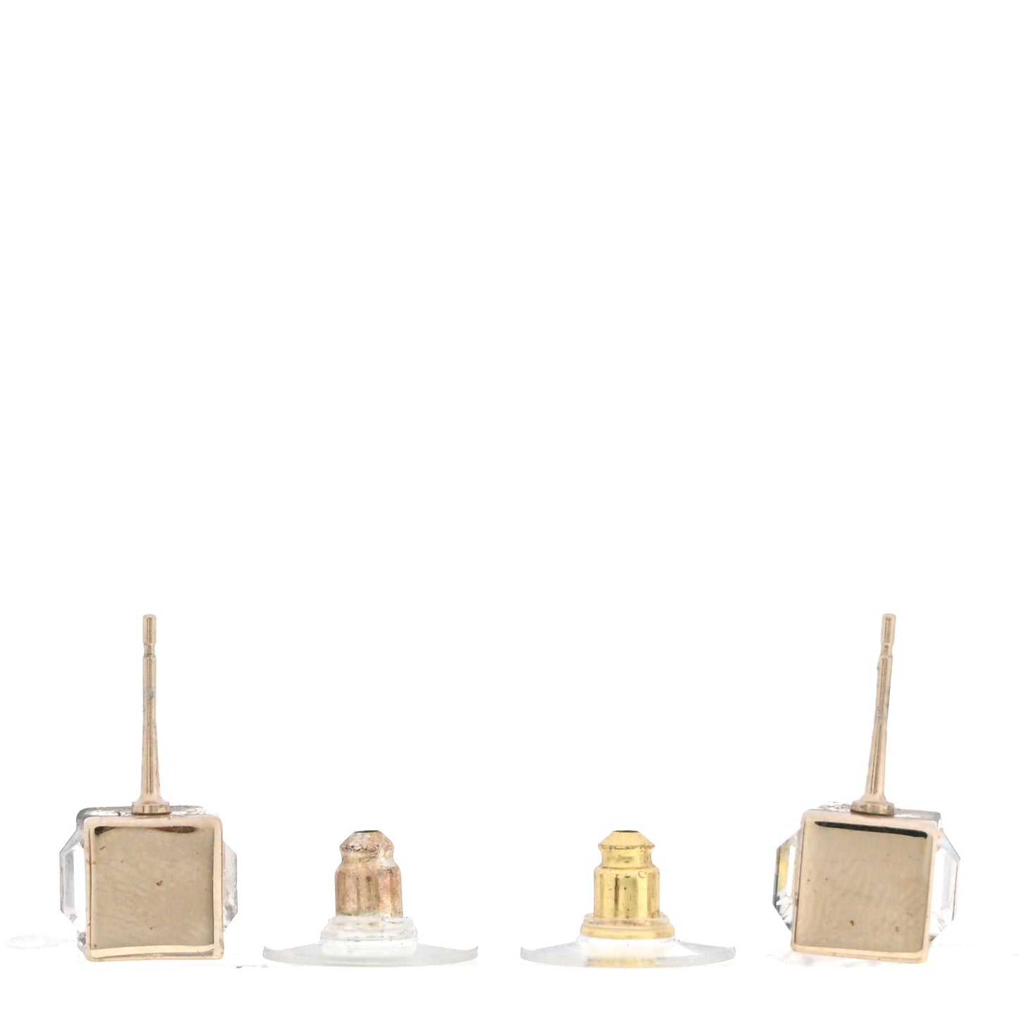 Metal Enamel Crystal CC Cube Earrings Gold Black