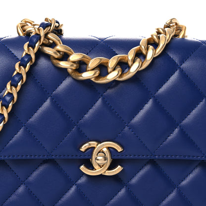 Chanel Calfskin Quilted Small Dual Handle Chain Flap Bag  Blue 8 of 11