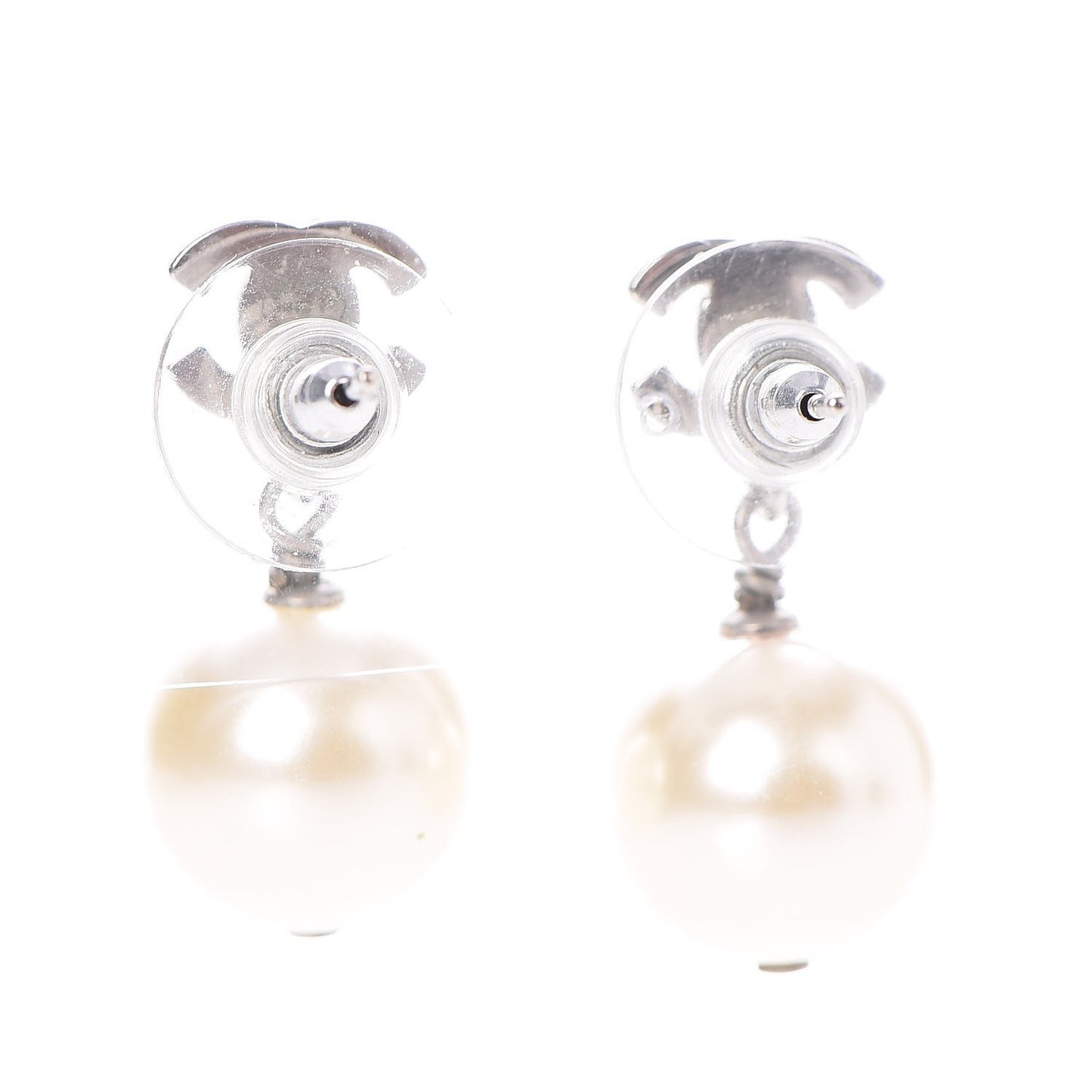 Crystal Pearl CC Drop Earrings Silver
