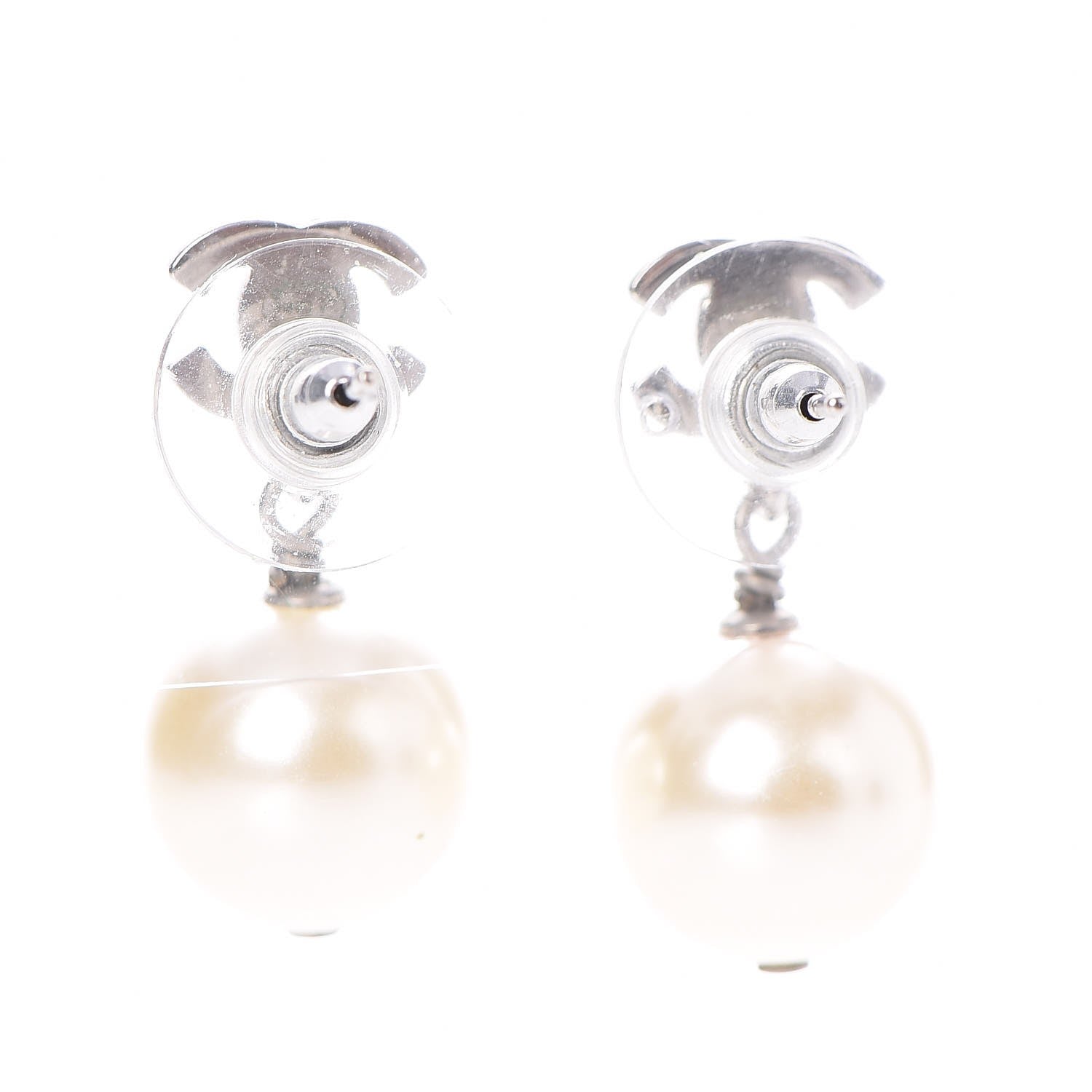 Chanel Crystal Pearl CC Drop Earrings Silver 3 of 4