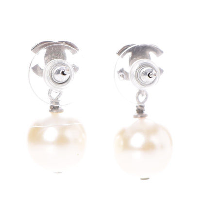 Chanel Crystal Pearl CC Drop Earrings Silver 3 of 4