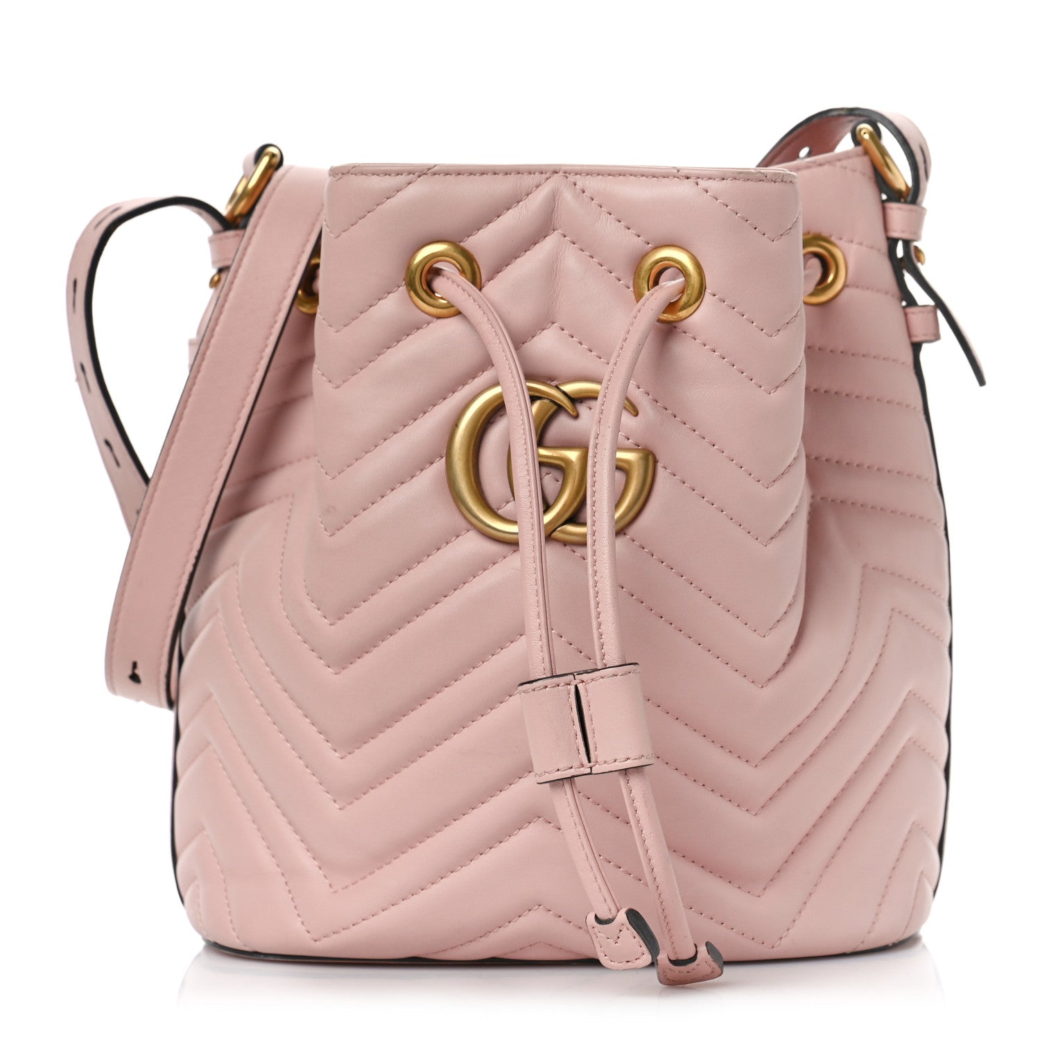 Gucci Calfskin Matelasse Sylvie Web GG Marmont Bucket Bag Perfect Pink 1 of 11