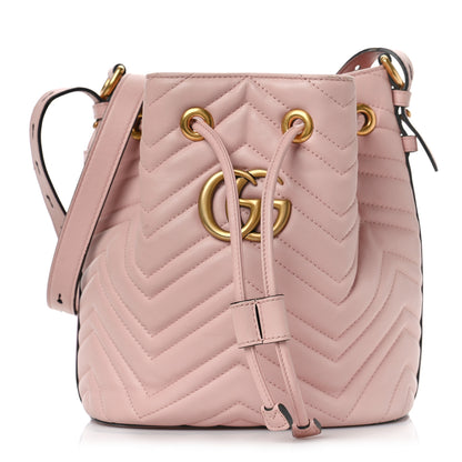 Gucci Calfskin Matelasse Sylvie Web GG Marmont Bucket Bag Perfect Pink 1 of 11