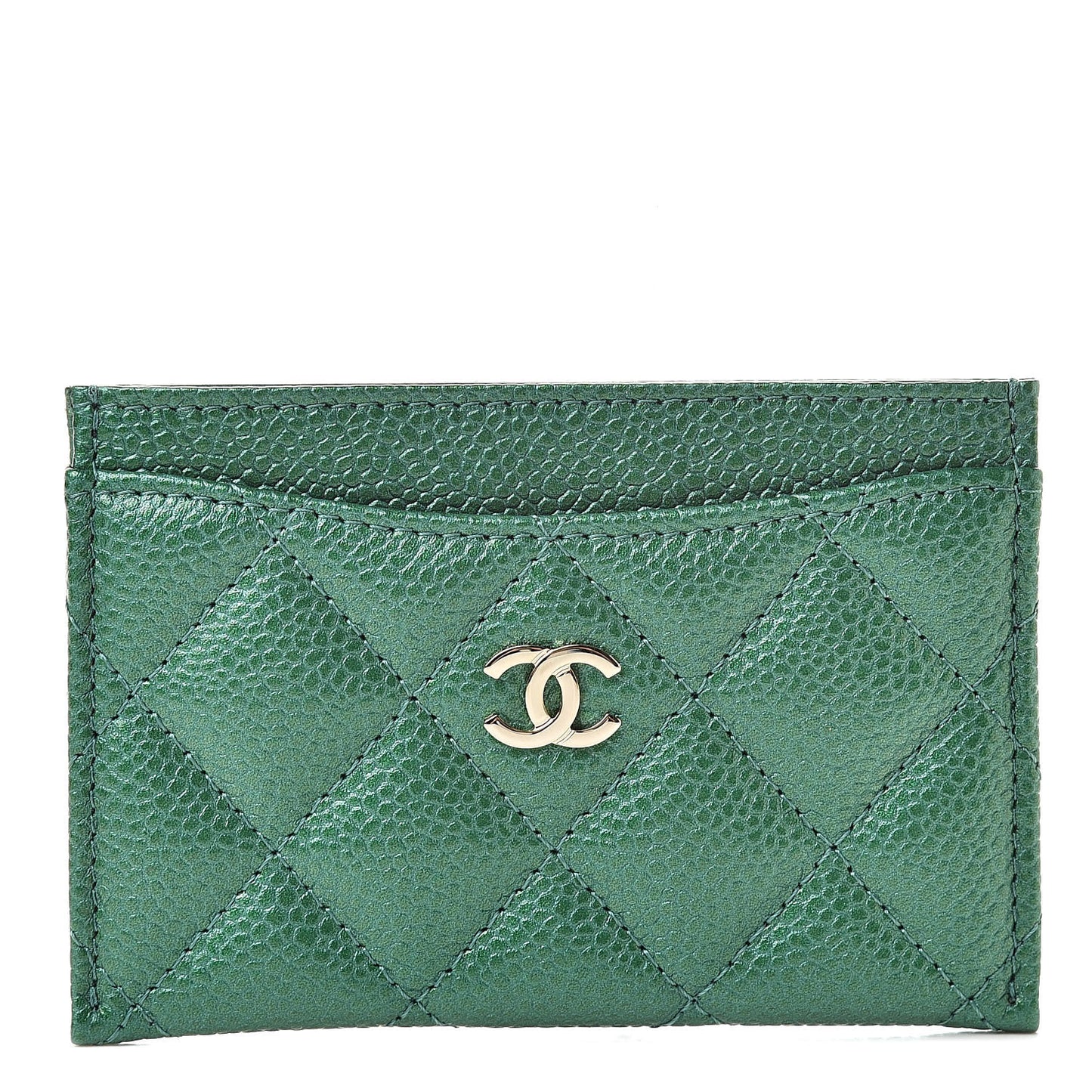 Metallic Caviar Quilted Card Holder Green