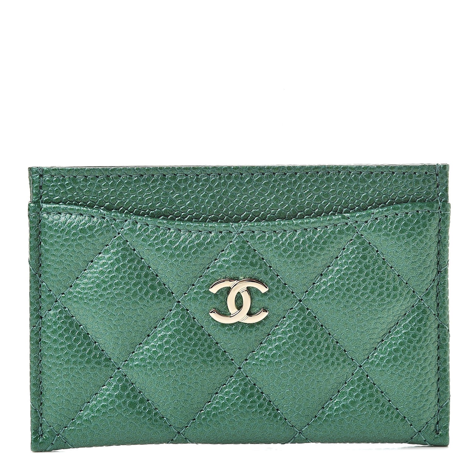 Chanel Metallic Caviar Quilted Card Holder Green 1 of 9