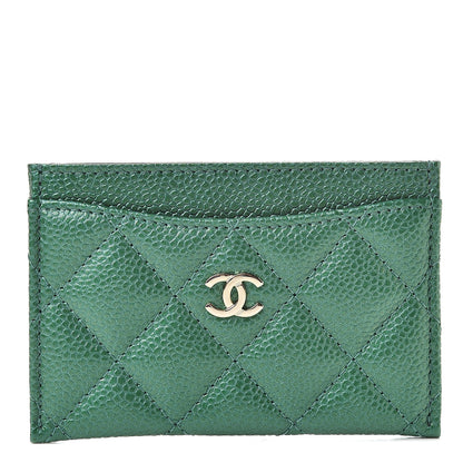 Chanel Metallic Caviar Quilted Card Holder Green 1 of 9
