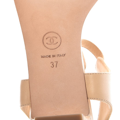 Chanel Lambskin CC Pearl Chain Sandals 37 Beige 6 of 9