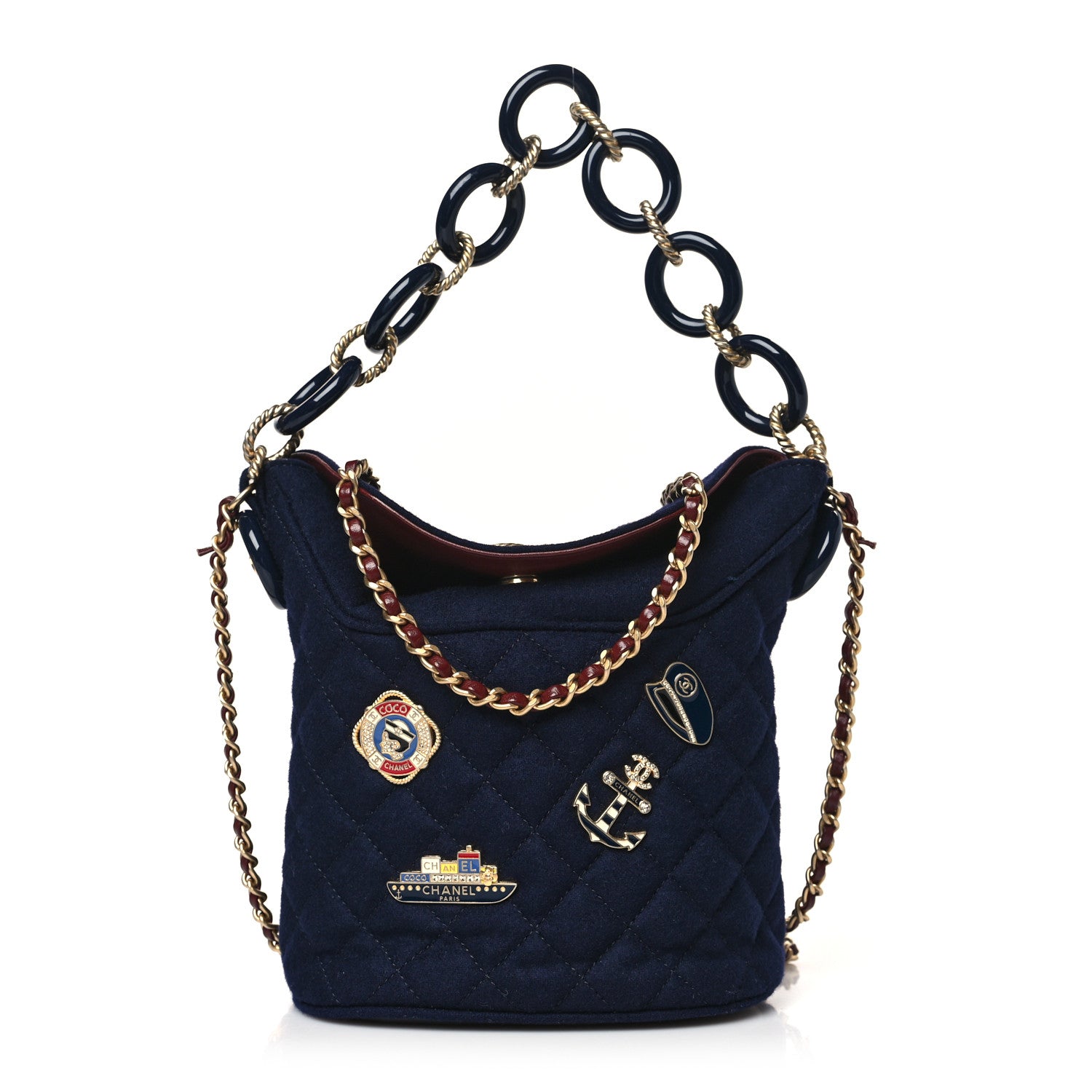 Chanel Wool Lambskin Quilted Paris Hamburg Charms Bucket Bag Dark Navy 1 of 10
