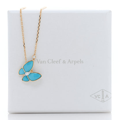 Van Cleef & Arpels 18K Yellow Gold Diamond Turquoise Two Butterfly Pendant Necklace 5 of 5
