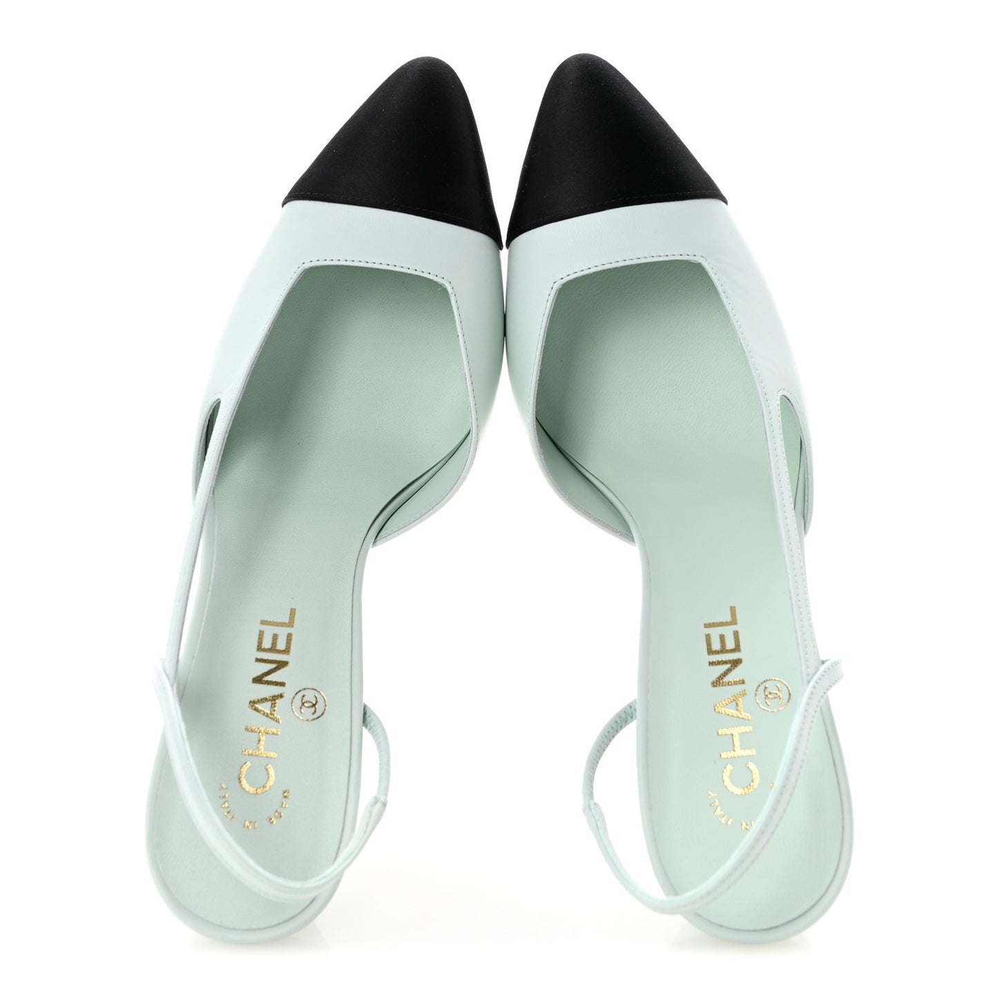Goatskin Mixed Fibers Cap Toe Slingback Pumps 40 Light Green Black