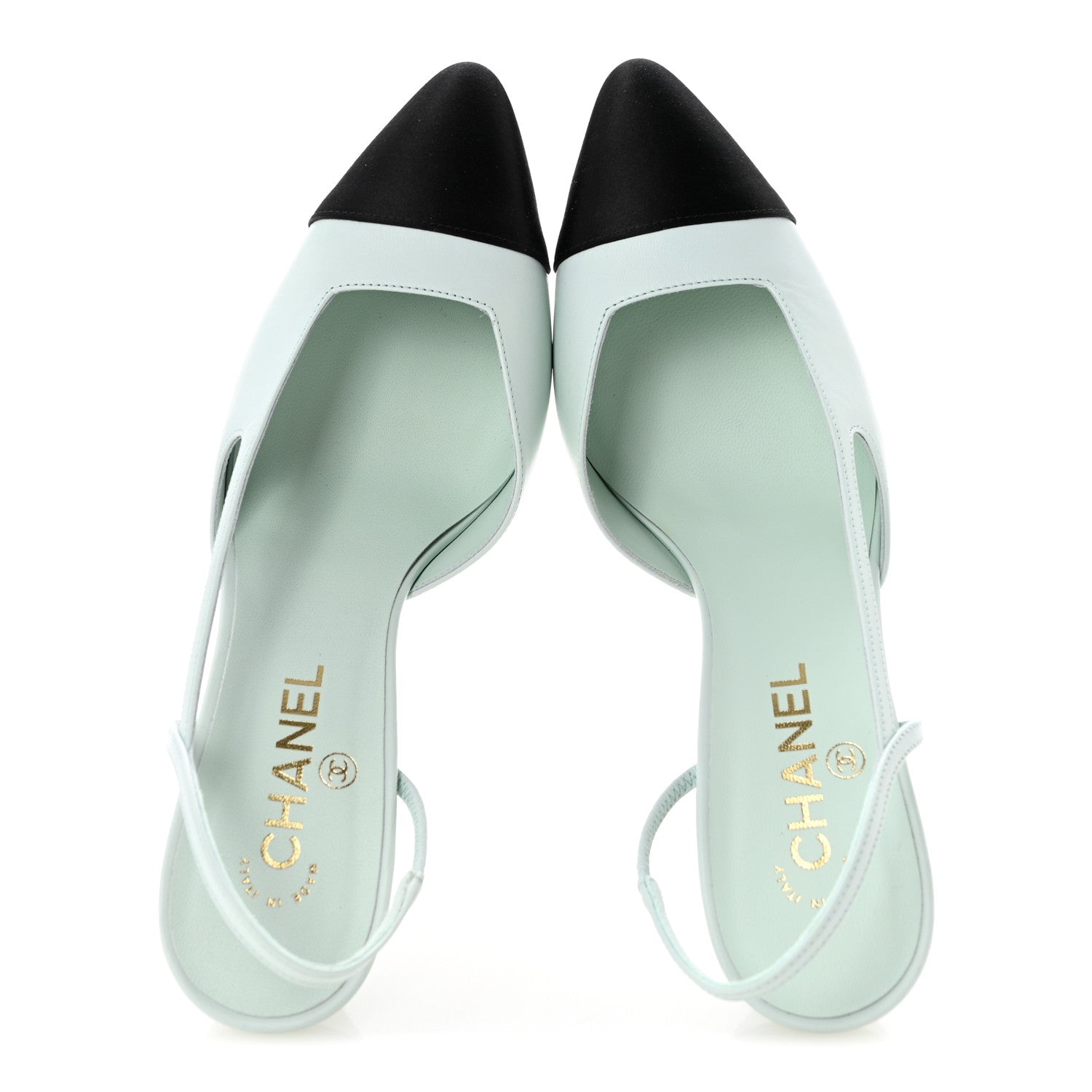 Chanel Goatskin Mixed Fibers Cap Toe Slingback Pumps 40 Light Green Black 2 of 10