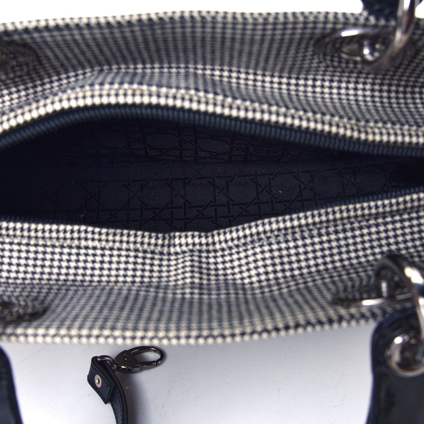 Canvas Houndstooth Patent Large Lady Dior Black