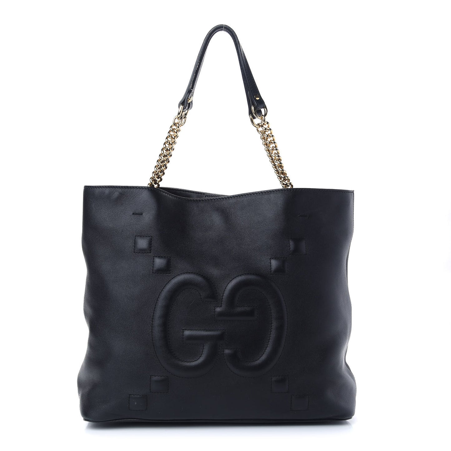 Apollo Calfskin GG Dadini Embroidered Chain Shoulder Tote Black