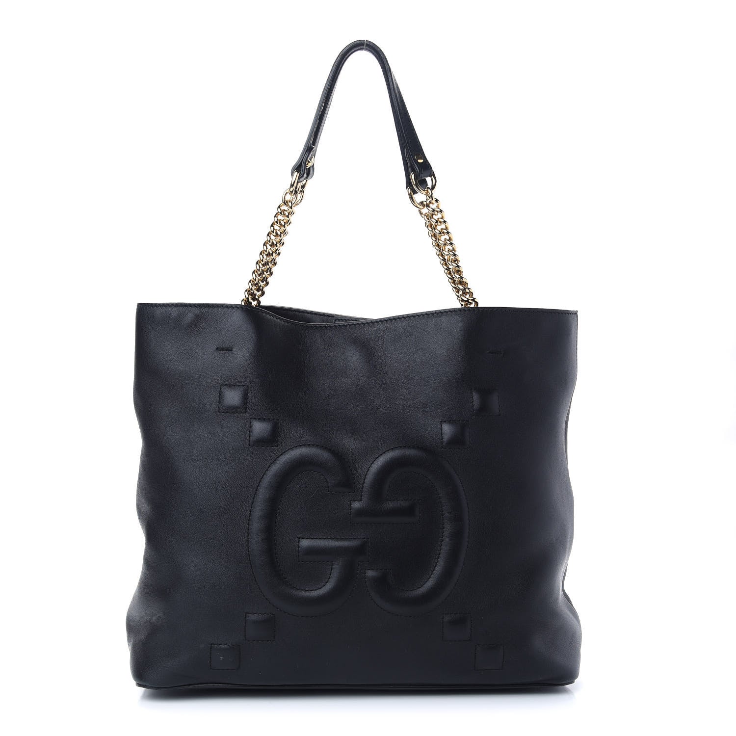 Gucci Apollo Calfskin GG Dadini Embroidered Chain Shoulder Tote Black 1 of 9