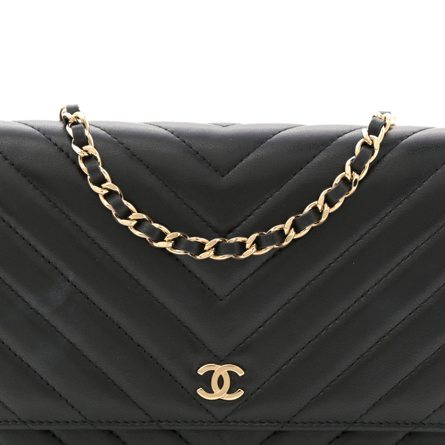 Lambskin Chevron Quilted Wallet On Chain WOC Black
