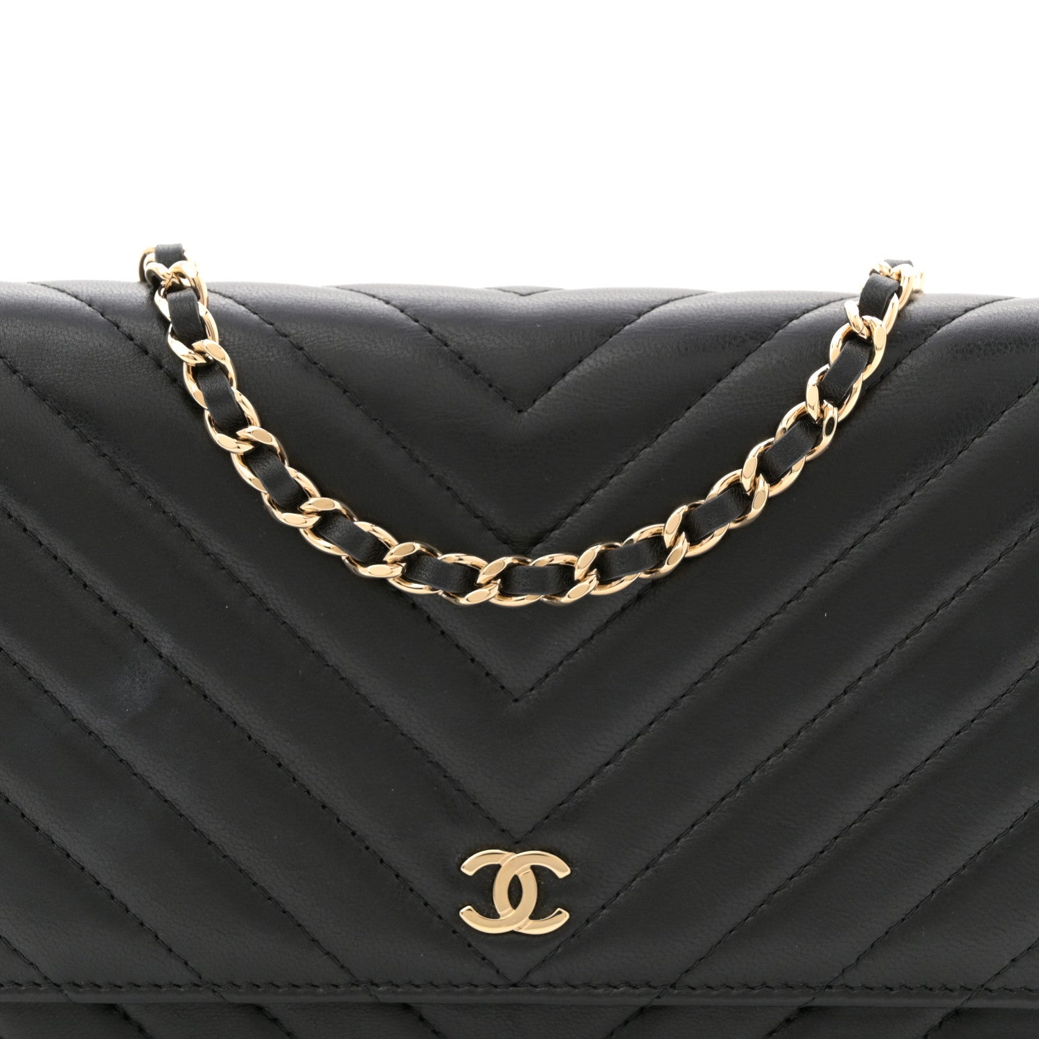 Chanel Lambskin Chevron Quilted Wallet On Chain WOC Black 8 of 12