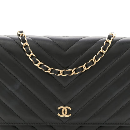 Chanel Lambskin Chevron Quilted Wallet On Chain WOC Black 8 of 12