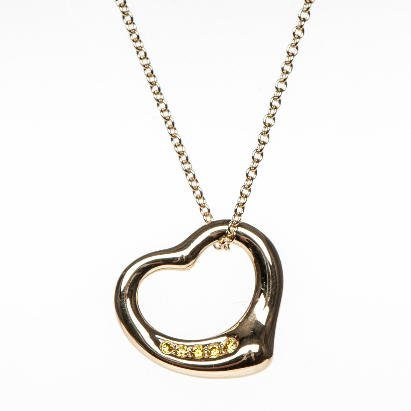 18K Yellow Gold Yellow Diamond 16mm Elsa Peretti Open Heart Pendant Necklace