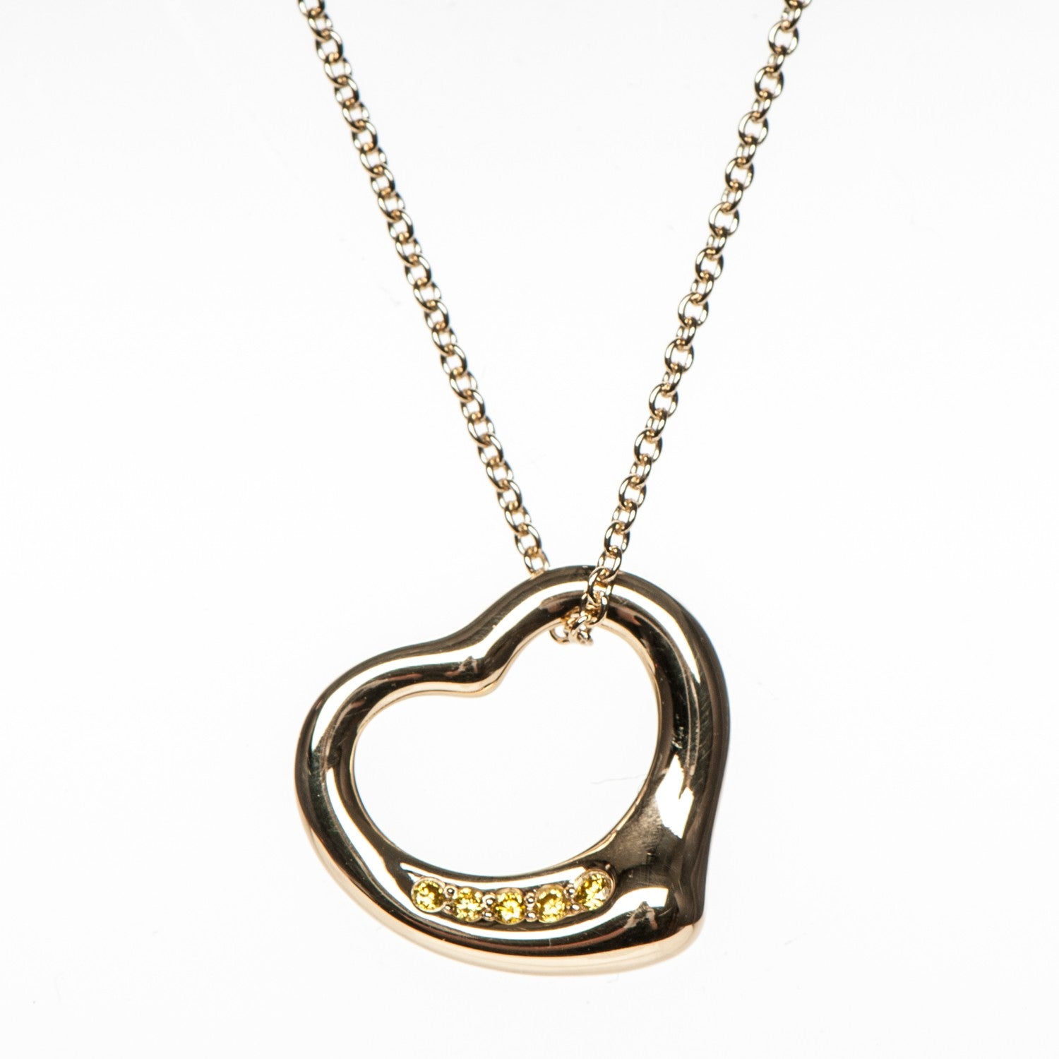 Tiffany 18K Yellow Gold Yellow Diamond 16mm Elsa Peretti Open Heart Pendant Necklace 3 of 7