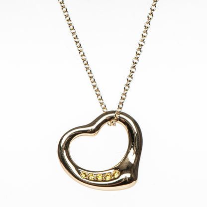 Tiffany 18K Yellow Gold Yellow Diamond 16mm Elsa Peretti Open Heart Pendant Necklace 3 of 7
