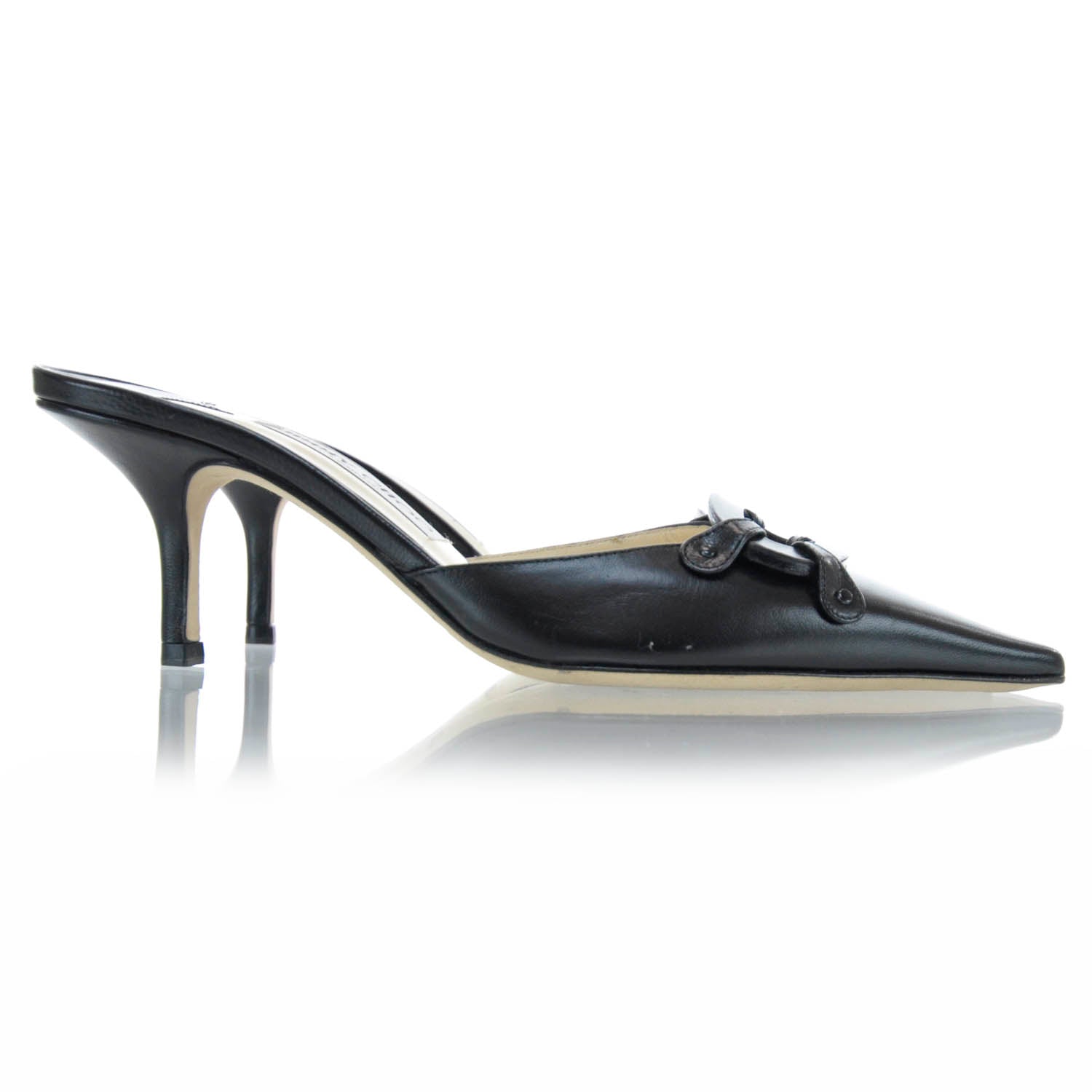 Jimmy Choo Leather Kitten Heels Slides 37 Black 6 of 6