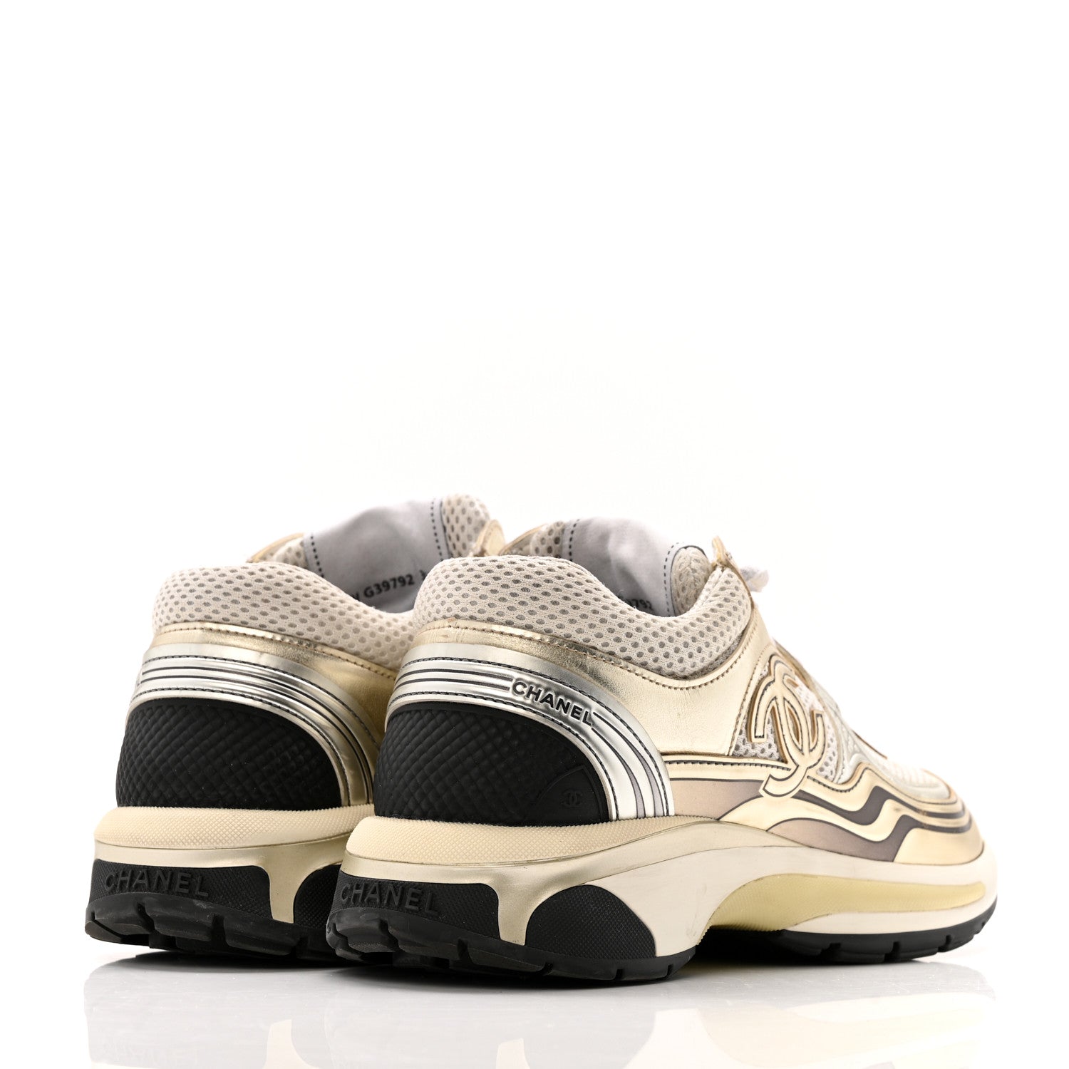 Chanel Fabric Laminated Calfskin Stretch CC Sneakers 36.5 White